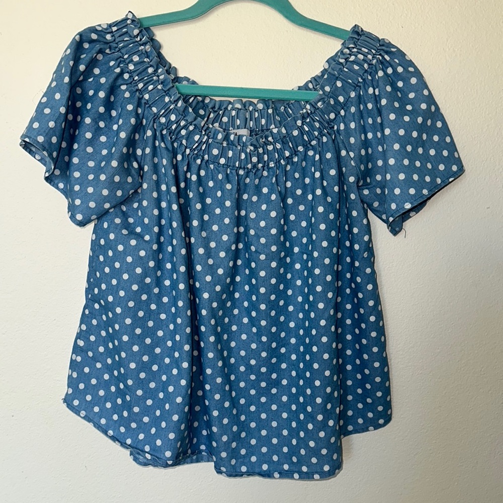 Blue with white polka dots blouse